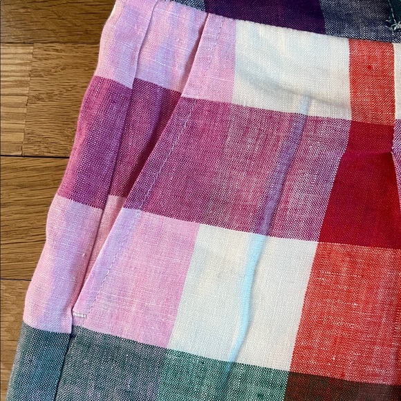 NEW Boden Pink Plaid Alma Wmn's High Waisted Linen Shorts w/Tie, Pockets, Sz 8 - Picture 5 of 9